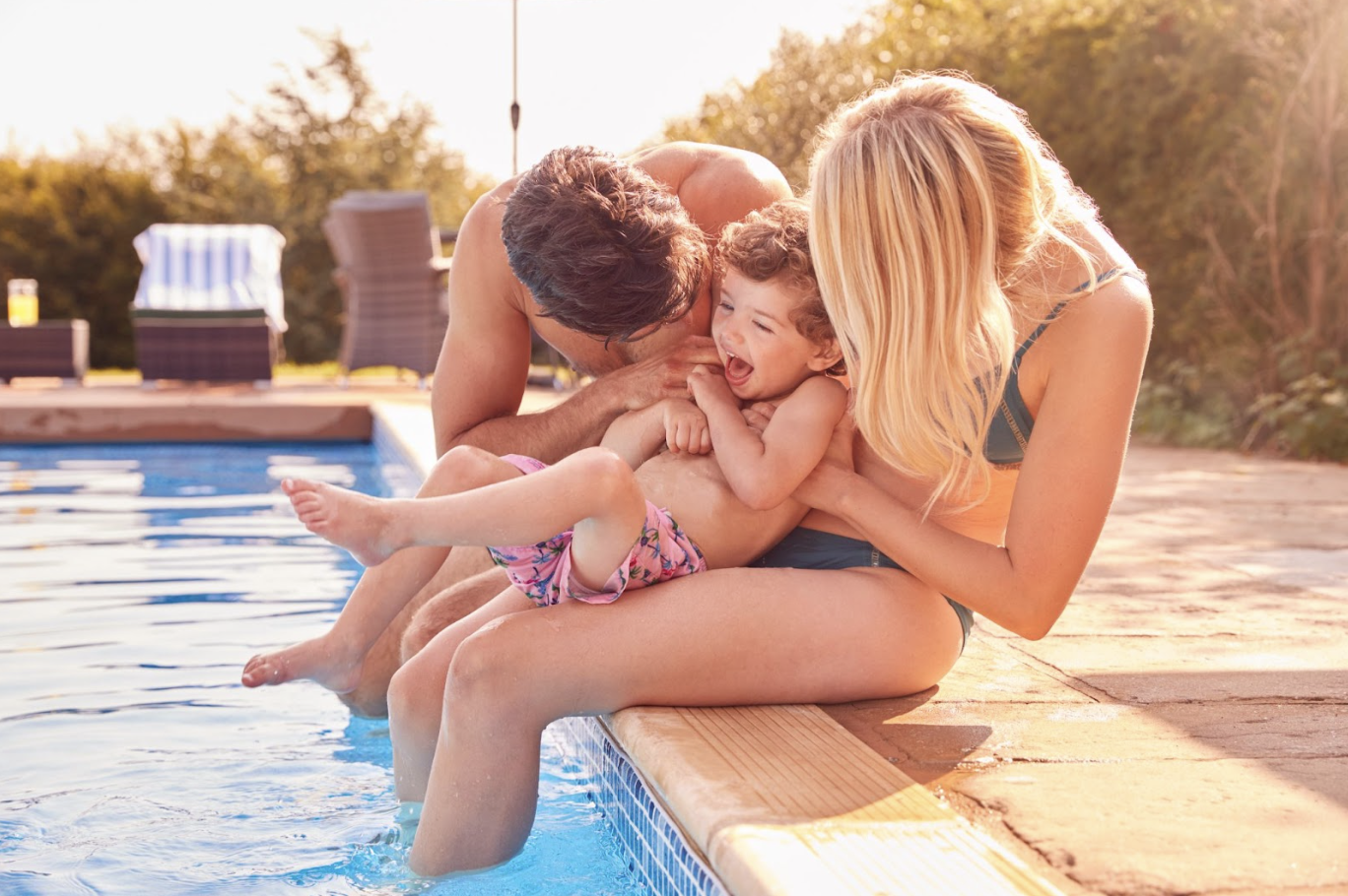 Family in short term rental with pool